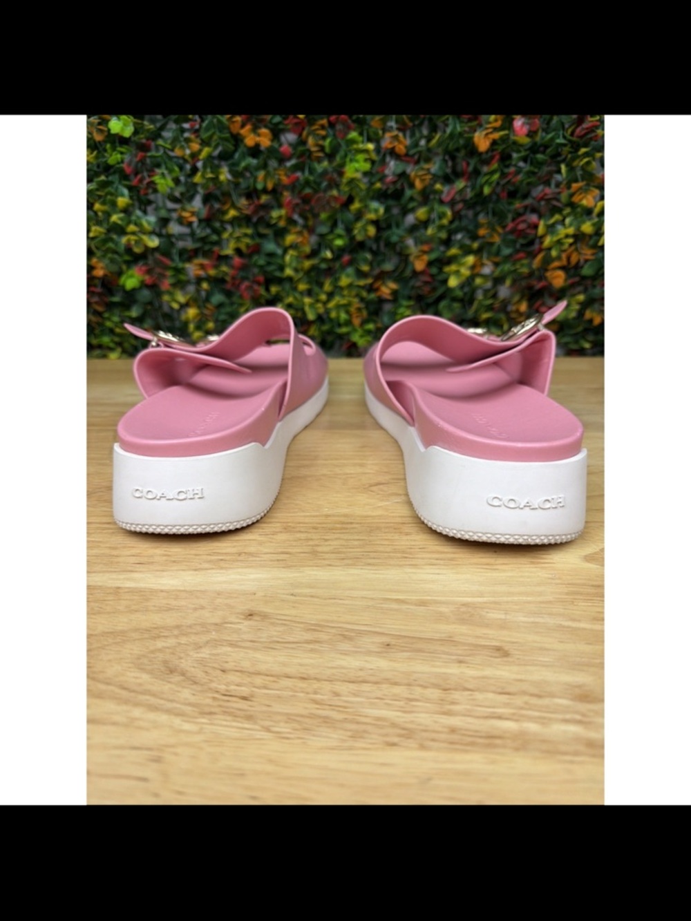 Coach Pink Double-Strap Slide Sandals with Gold Hardware - Picture 5 of 11
